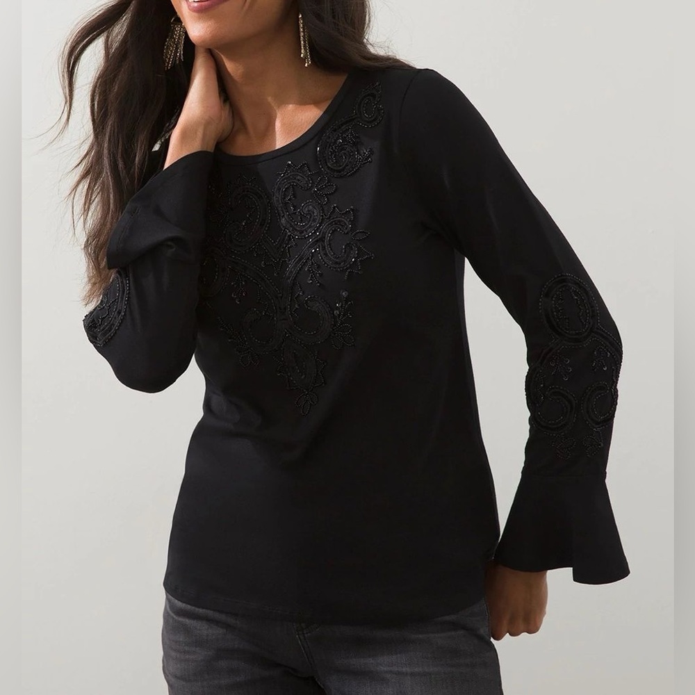Chico’s Embellished Flounce Sleeve Tee